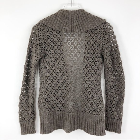 Vince Brown Knit Crochet Wool Blend Long Sleeve Cardigan Sweater - Picture 6 of 6